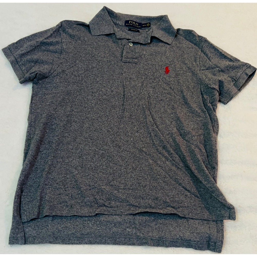 Polo Ralph Lauren Mens Custom Fit Polo Shirt Gray Red Pony Logo Size Medium